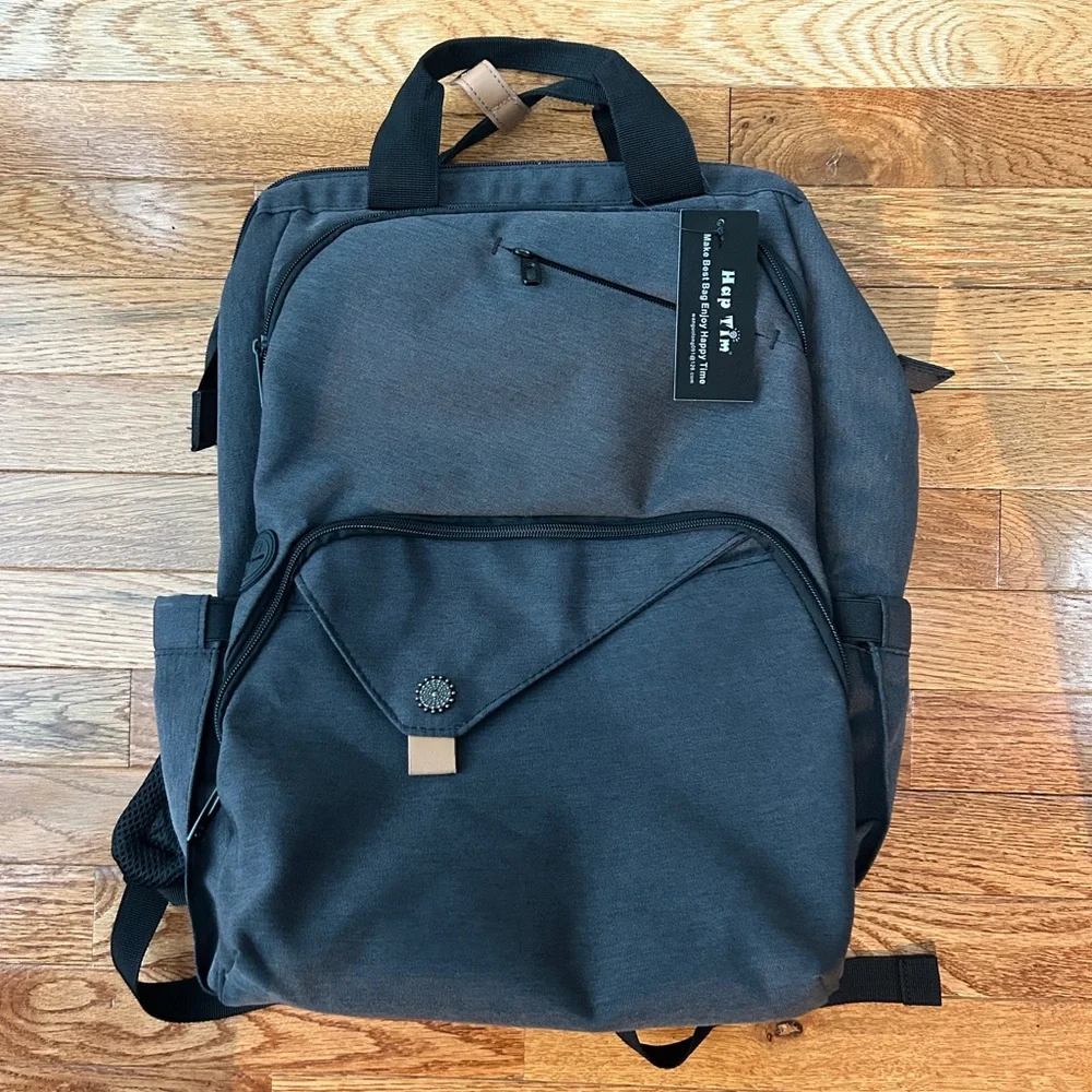 NWT Hap Tim Gray Black Backpack Baby Nursing Laptop Doctor Bag
